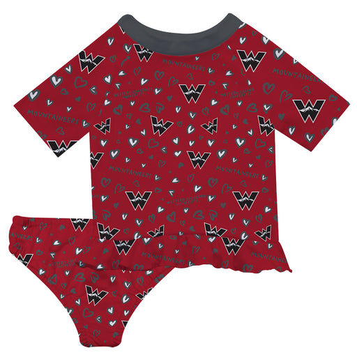 Western Colorado Mountaineer WCU  Vive La Fete All Over Logo Crimson Long Sleeve Bikini Set