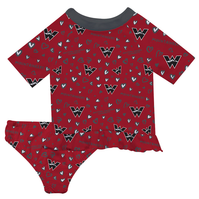 Western Colorado Mountaineer WCU  Vive La Fete All Over Logo Crimson Long Sleeve Bikini Set