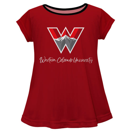 Western Colorado Mountaineer WCU  Vive La Fete Girls Game Day Short Sleeve Crimson Top with School Logo and Name