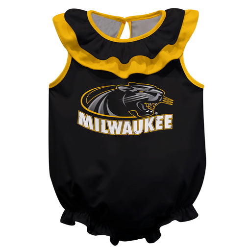 Wisconsin Milwaukee Panthers Black Sleeveless Ruffle Onesie Mascot Bodysuit by Vive La Fete