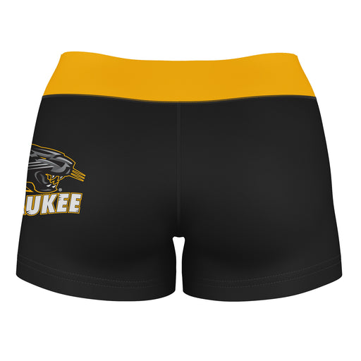 Milwaukee Panthers Vive La Fete Logo on Thigh & Waistband Black & Gold Women Yoga Booty Workout Shorts 3.75 Inseam" - Vive La Fête - Online Apparel Store