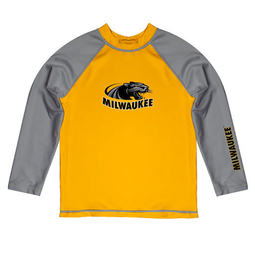 Milwaukee Panthers Vive La Fete Logo Gold Gray Long Sleeve Raglan Rashguard