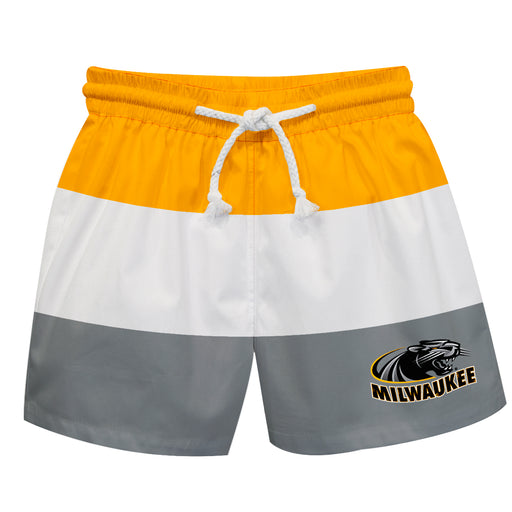 Wisconsin Milwaukee Panthers Vive La Fete Gold White Gray Stripes Swimtrunks V1