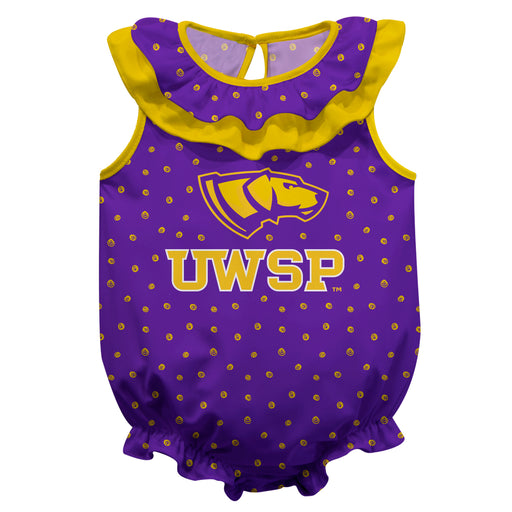 UW-Stevens Point Pointers UWSP Swirls Purple Sleeveless Ruffle Onesie Logo Bodysuit