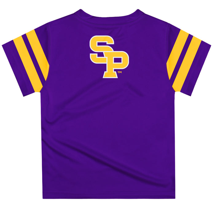 UW-Stevens Point Pointers UWSP Vive La Fete Boys Game Day Purple Short Sleeve Tee with Stripes on Sleeves - Vive La Fête - Online Apparel Store