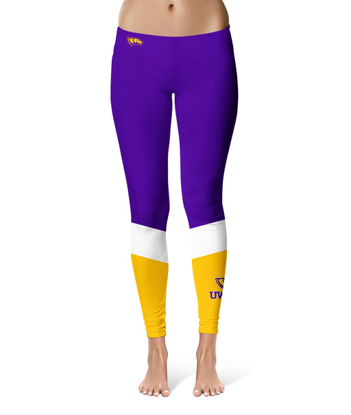 UW-Stevens Point Pointers UWSP Vive La Fete Game Day Collegiate Ankle Color Block Women Purple Gold Yoga Leggings