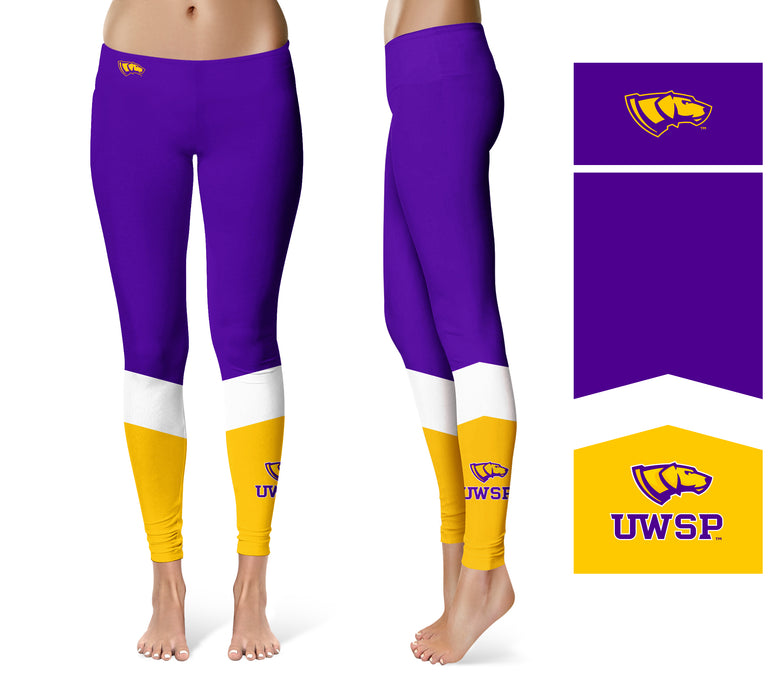 UW-Stevens Point Pointers UWSP Vive La Fete Game Day Collegiate Ankle Color Block Women Purple Gold Yoga Leggings - Vive La Fête - Online Apparel Store