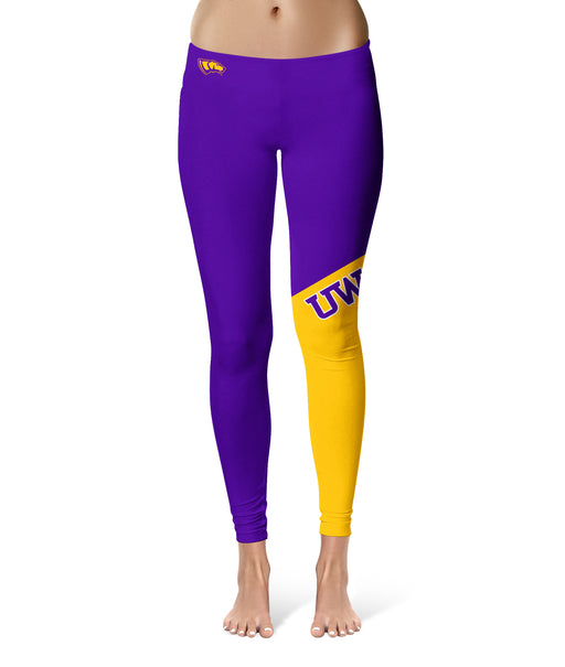 UW-Stevens Point Pointers Vive La Fete Game Day Collegiate Leg Color Block Women Purple Gold Yoga Leggings