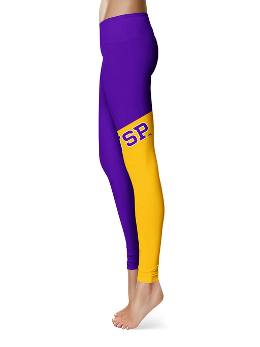 UW-Stevens Point Pointers Vive La Fete Game Day Collegiate Leg Color Block Women Purple Gold Yoga Leggings - Vive La Fête - Online Apparel Store