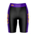 UW-Stevens Point Pointers Vive La Fete Game Day Logo on Waistband and Purple Stripes Black Women Bike Short 9 Inseam