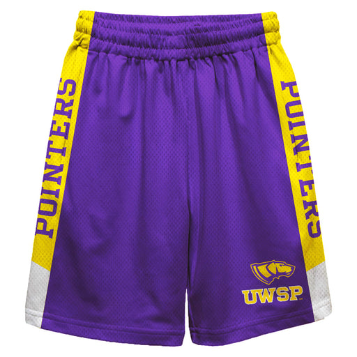 UW-Stevens Point Pointers UWSP Vive La Fete Game Day Purple Stripes Boys Solid Gold Athletic Mesh Short