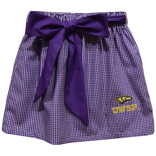 UWSP University of Wisconsin Stevens Point Pointers Embroidered Purple Gingham Skirt With Sash