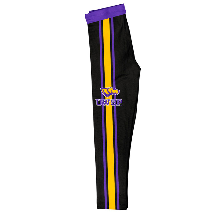 UW-Stevens Point Pointers UWSP Vive La Fete Girls Game Day Black with Purple Stripes Leggings Tights