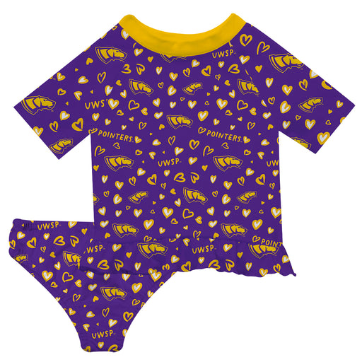 UWSP University of Wisconsin Stevens Point Pointers Vive La Fete All Over Logo Purple Long Sleeve Bikini Set