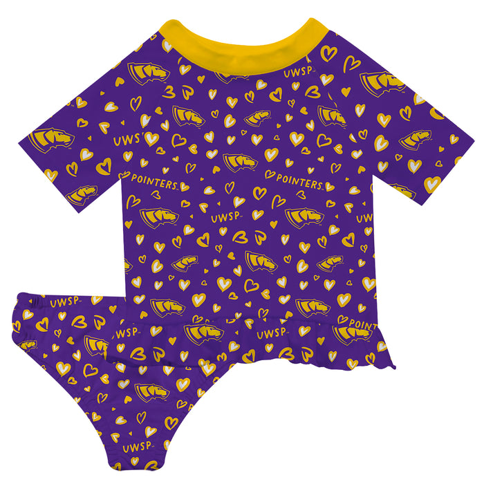 UWSP University of Wisconsin Stevens Point Pointers Vive La Fete All Over Logo Purple Long Sleeve Bikini Set