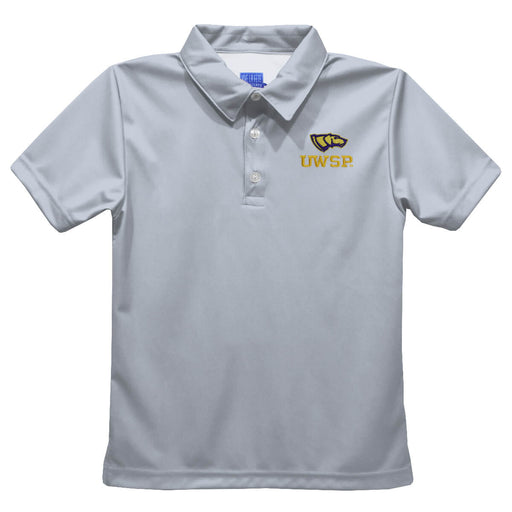 UWSP University of Wisconsin Stevens Point Pointers Embroidered Gray Short Sleeve Polo Box Shirt