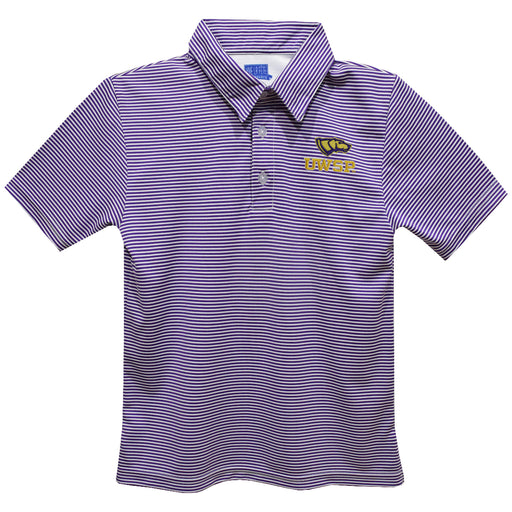 UWSP University of Wisconsin Stevens Point Pointers Embroidered Purple Stripes Short Sleeve Polo Box Shirt