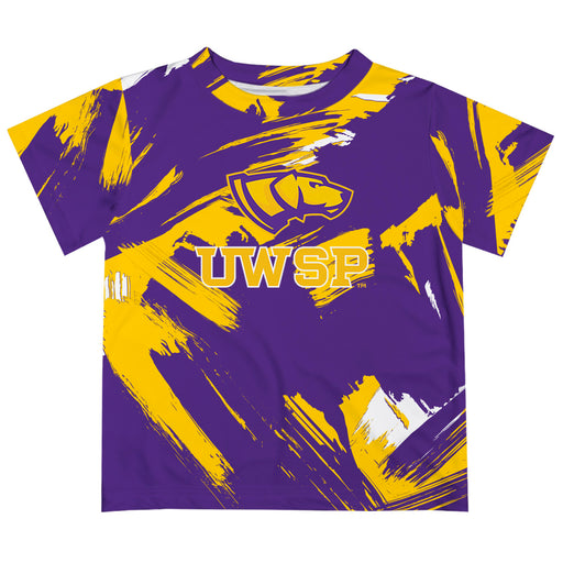 UWSP University of Wisconsin Stevens Point Pointers Vive La Fete Boys Game Day Purple Short Sleeve Tee Paint Brush