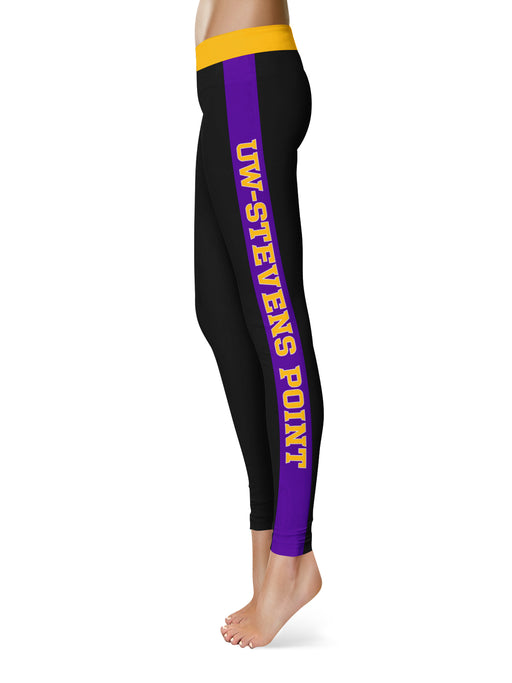UW-Stevens Point Pointers UWSP Vive La Fete Game Day Collegiate Purple Stripes Women Black Yoga Leggings 2 Waist Tights - Vive La Fête - Online Apparel Store