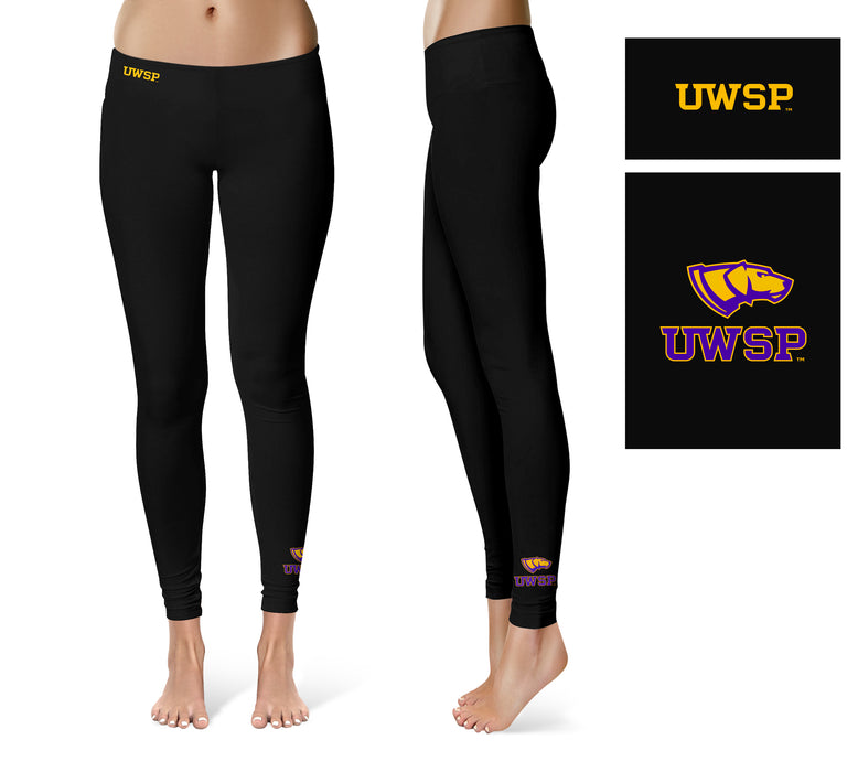 UW-Stevens Point Pointers UWSP Vive La Fete Game Day Collegiate Logo at Ankle Women Black Yoga Leggings 2.5 Waist Tights - Vive La Fête - Online Apparel Store