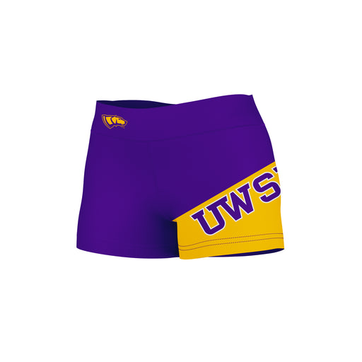 UW-Stevens Point Pointers Vive La Fete Game Day Collegiate Leg Color Block Women Purple Gold Optimum Yoga Short - Vive La Fête - Online Apparel Store