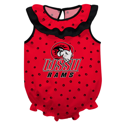 WSSU Winston-Salem State Rams Swirls Red Sleeveless Ruffle Onesie Logo Bodysuit