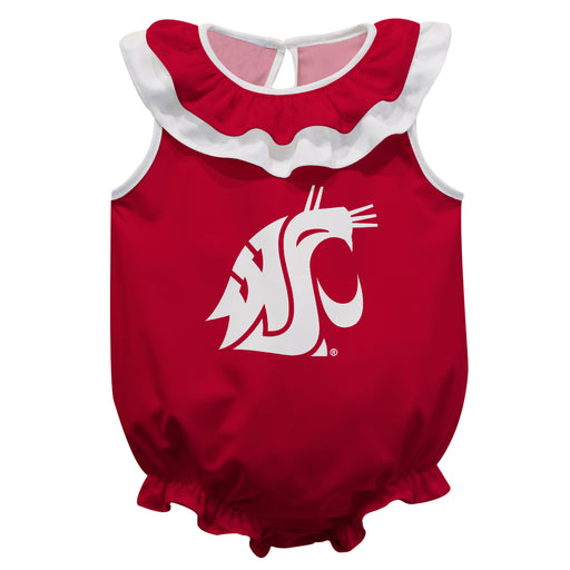 Washington State University WSU Cougars Crimson Sleeveless Ruffle Onesie Logo Bodysuit