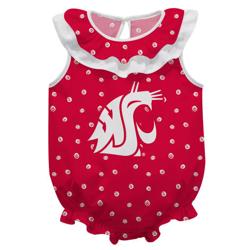 Washington State University WSU Cougars Swirls Crimson Sleeveless Ruffle Onesie Logo Bodysuit
