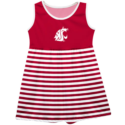 Washington State WSU Cougars Vive La Fete Girls Game Day Sleeveless Tank Dress Solid Crimson Logo Stripes on Skirt
