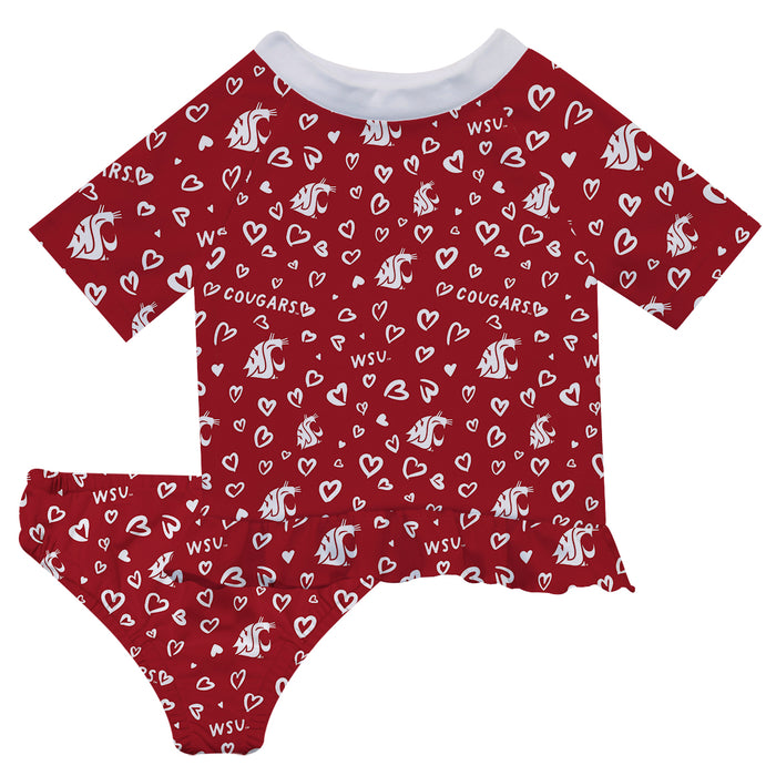 Washington State University WSU Cougars Vive La Fete All Over Logo Crimson Long Sleeve Bikini Set