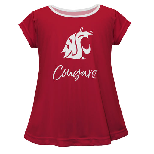 Washington State University WSU Cougars Vive La Fete Girls Game Day Short Sleeve Crimson Top with School Logo and Name
