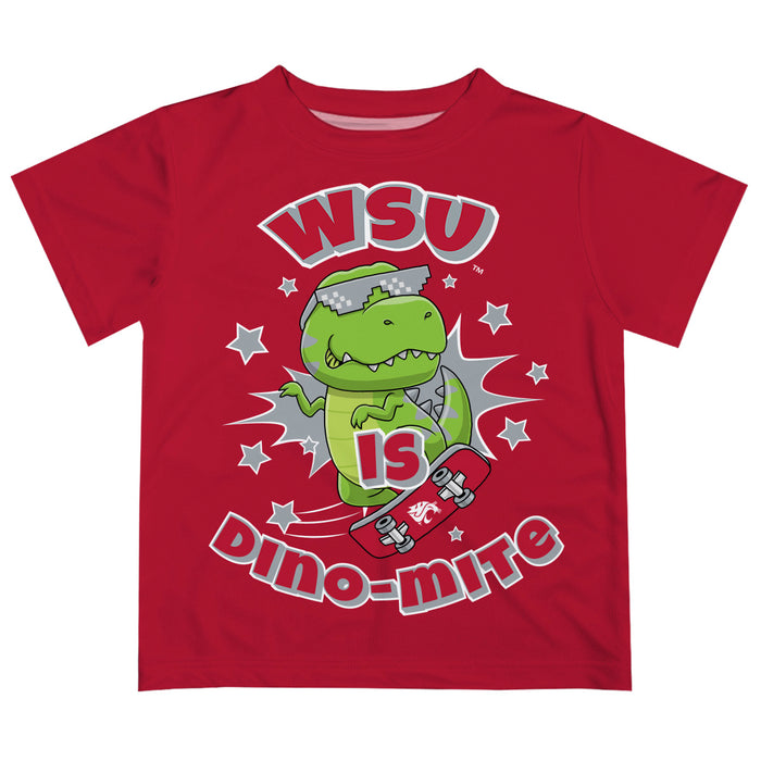 Washington State University WSU Cougars Vive La Fete Dino-Mite Boys Game Day Crimson Short Sleeve Tee