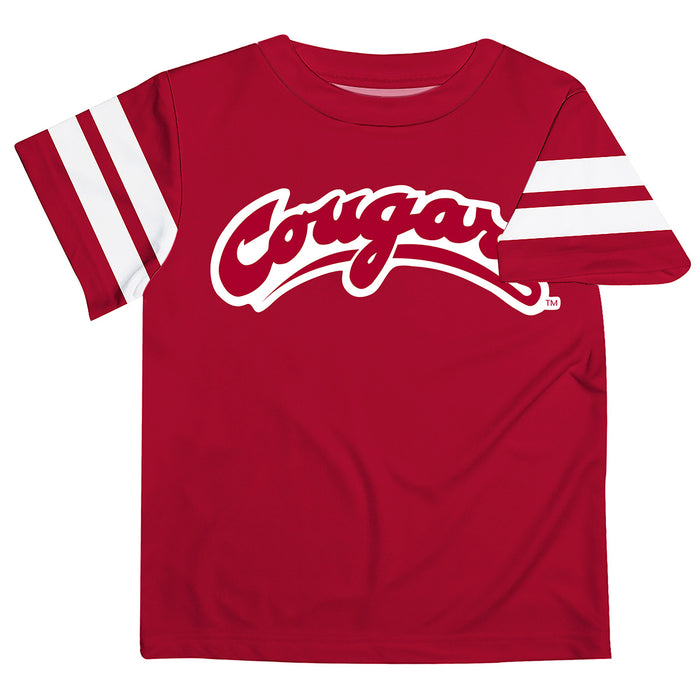 Washington State University WSU Cougars Vive La Fete Boys Game Day Crimson Short Sleeve Tee with Stripes on Sleeves