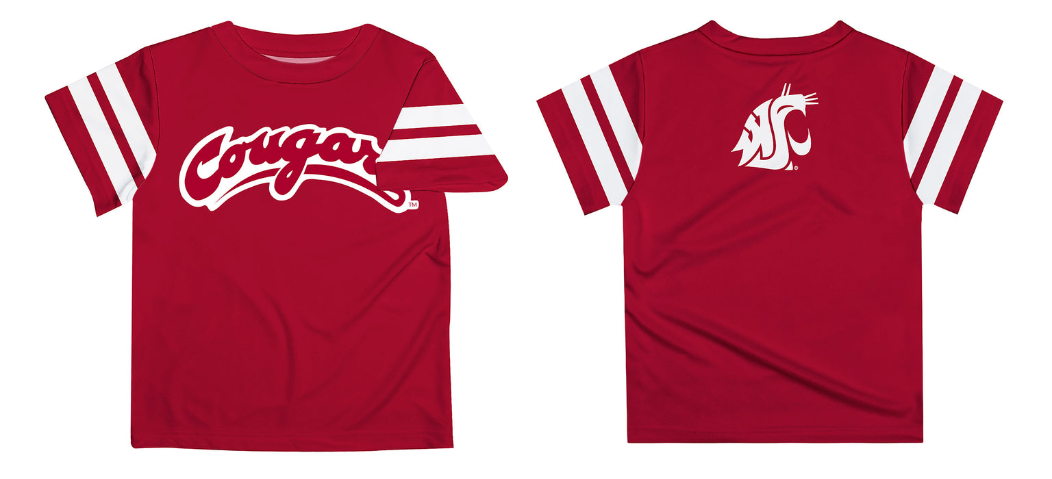 Washington State University WSU Cougars Vive La Fete Boys Game Day Crimson Short Sleeve Tee with Stripes on Sleeves - Vive La Fête - Online Apparel Store