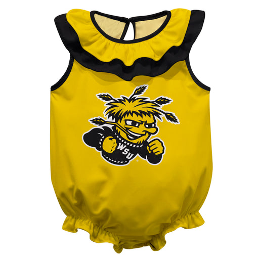 Wichita State Shockers WSU Yellow Sleeveless Ruffle Onesie Logo Bodysuit by Vive La Fete