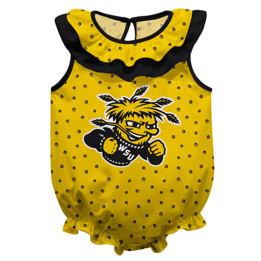 Wichita State Shockers WSU Swirls Gold Sleeveless Ruffle Onesie Logo Bodysuit