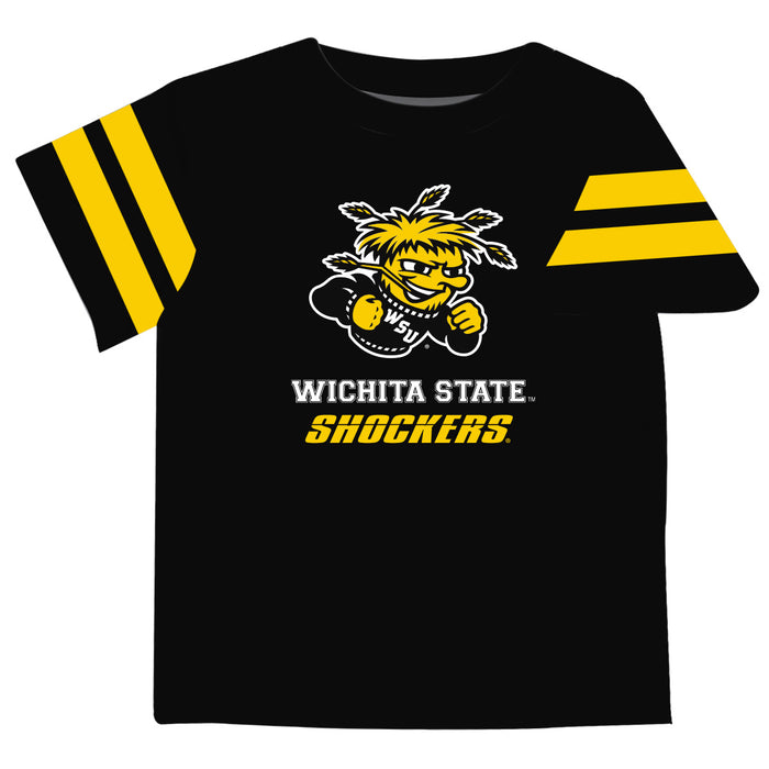 Wichita State Shockers WSU Vive La Fete Boys Game Day Black Short Sleeve Tee with Stripes on Sleeves - Vive La Fête - Online Apparel Store