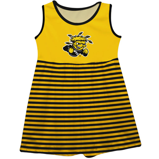 Wichita State University Shockers Vive La Fete Girls Game Day Sleeveless Tank Dress Solid Gold Mascot Stripes on Skirt - Vive La Fête - Online Apparel Store