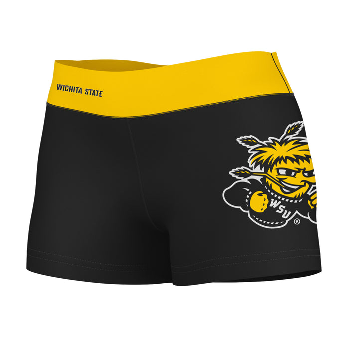 Wichita State Shockers WSU Vive La Fete Logo on Thigh and Waistband Black & Gold Women Booty Workout Shorts 3.75 Inseam"