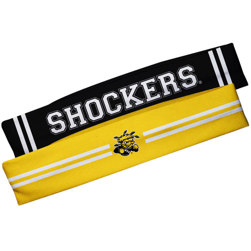 Wichita State Shockers WSU Vive La Fete Girls Women Set of 2 Stretch Headbands Headbands Logo Yellow and Name Black