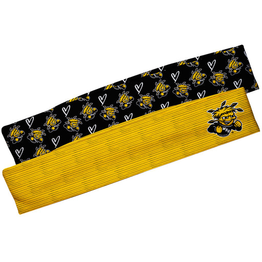 Wichita State Shockers WSU Vive La Fete Girls Women Set of 2 Stretch Headbands Repeat Logo Black and Logo Yellow