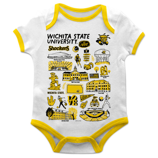 Wichita State Shockers WSU Hand Sketched Vive La Fete Impressions Artwork Infant White Short Sleeve Onesie Bodysuit