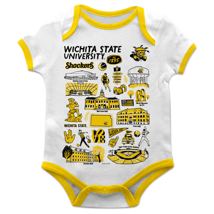 Wichita State Shockers WSU Hand Sketched Vive La Fete Impressions Artwork Infant White Short Sleeve Onesie Bodysuit
