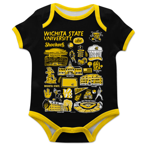 Wichita State Shockers WSU Hand Sketched Vive La Fete Impressions Artwork Infant Black Short Sleeve Onesie Bodysuit