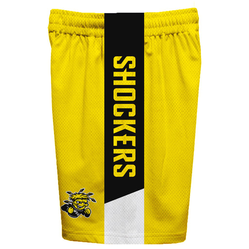 Wichita State Shockers WSU Vive La Fete Game Day Yellow Stripes Boys Solid Black Athletic Mesh Short - Vive La Fête - Online Apparel Store