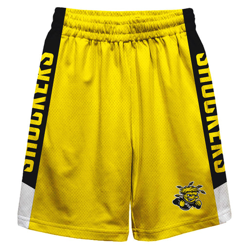 Wichita State Shockers WSU Vive La Fete Game Day Yellow Stripes Boys Solid Black Athletic Mesh Short