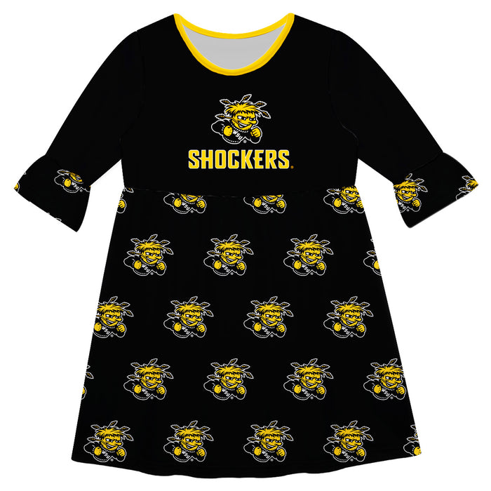 Wichita State Shockers WSU Vive La Fete Girls Game Day 3/4 Sleeve Solid Yellow All Over Logo on Skirt