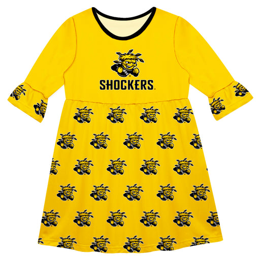 Wichita State Shockers WSU Vive La Fete Girls Game Day 3/4 Sleeve Solid Black All Over Logo on Skirt