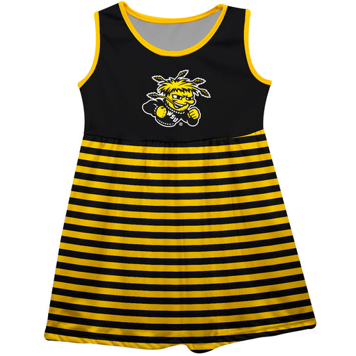 Wichita State Shockers WSU Vive La Fete Girls Game Day Sleeveless Tank Dress Solid Black Logo Stripes on Skirt
