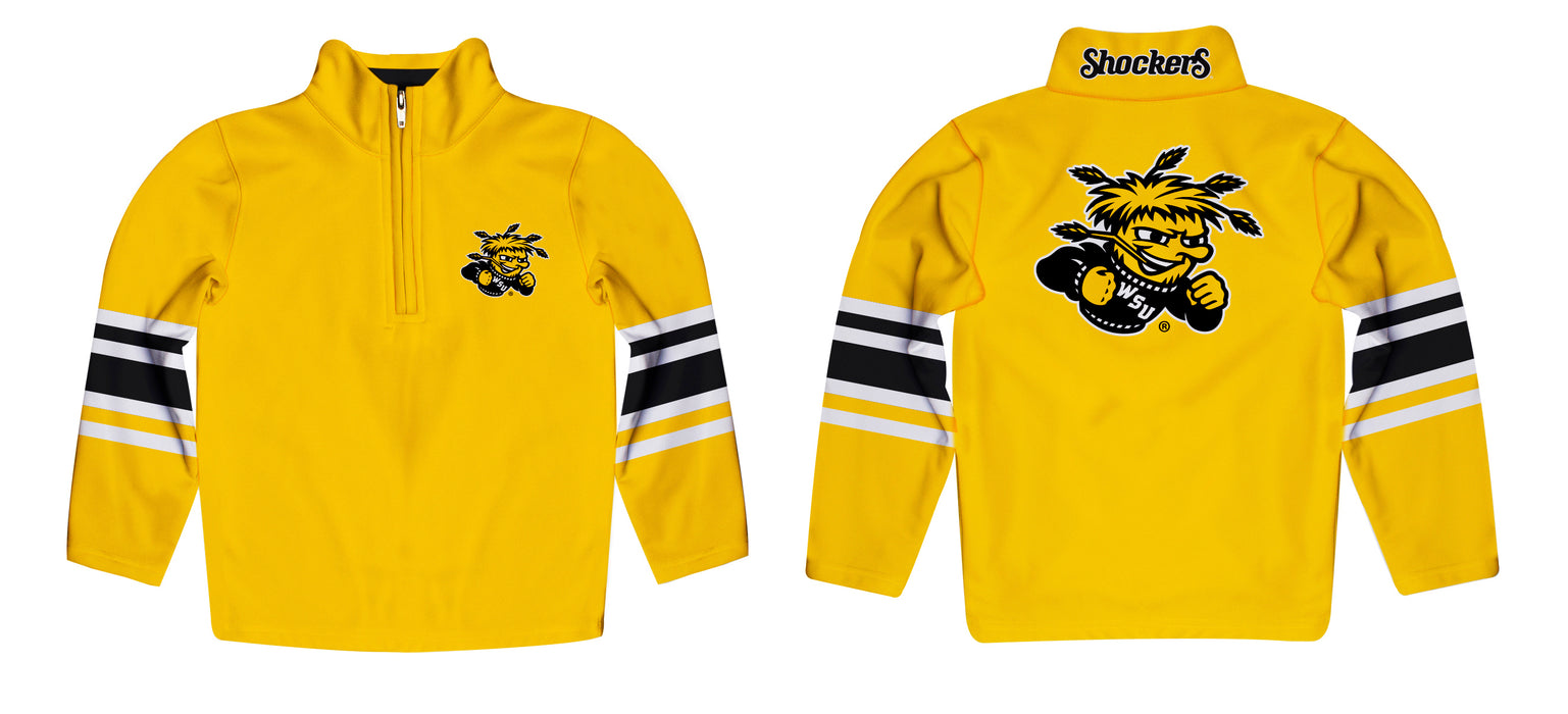 Wichita State Shockers WSU Vive La Fete Game Day Yellow Quarter Zip Pullover Stripes on Sleeves - Vive La Fête - Online Apparel Store
